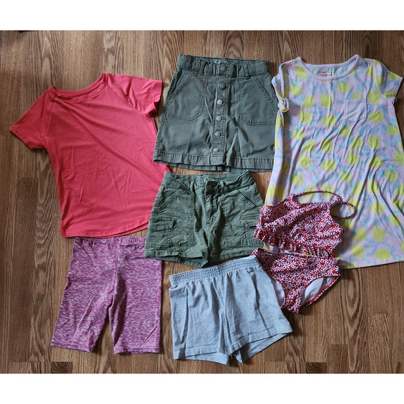 Girls Clothing Lot 9pc Size Medium Short Sleeve Dress Skirt Shorts Top Swimsuit - Picture 1 of 16
